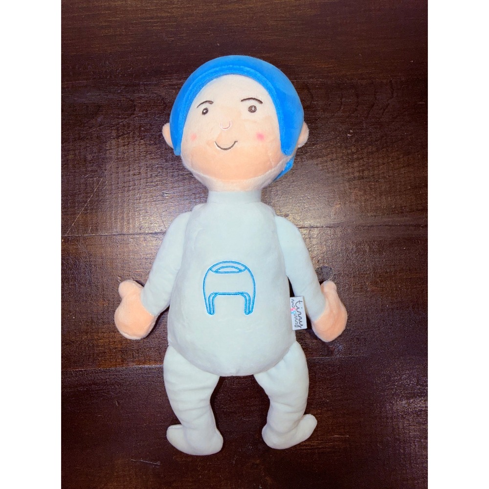 Tinny Noggins Helmet Baby Doll Plush Blue White Soft Stuffed Toy Embroidered 12"